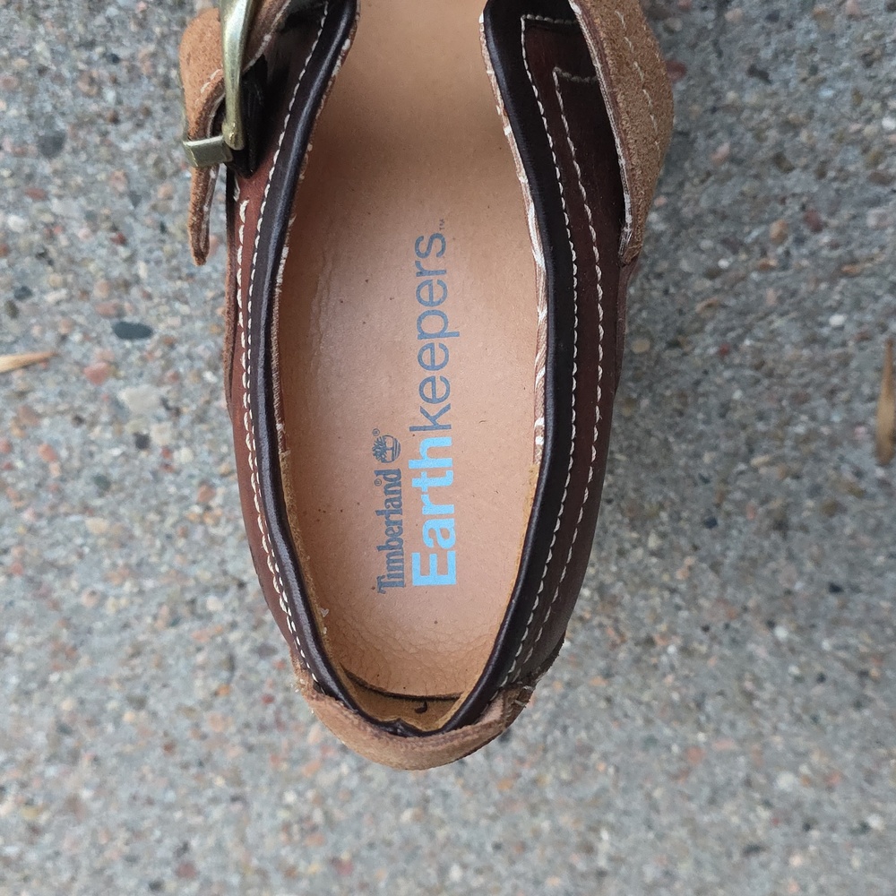 Timberland Brown Tan Leather Earth Keepers Chauncey Mary Jane Buckled Heels - Picture 8 of 10